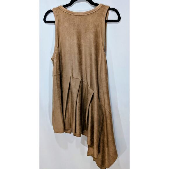 Gracia Faux Suede Asymmetrical Fit & Flare Mini Dress Camel Medium NWT - Picture 4 of 6